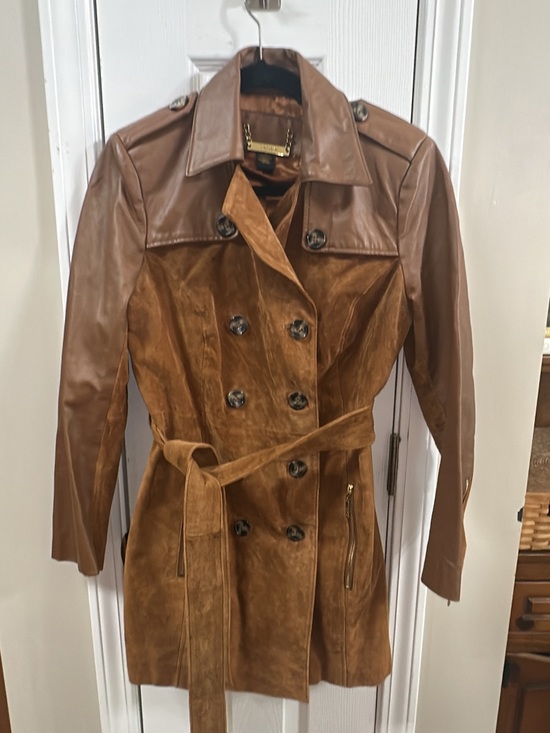 IMAN Jackets & Blazers - IMAN Two-Tone Brown Suede and Leather Trench Coat (mix26)